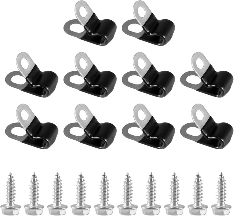 KPALAG 10 PCS 3/16" Brake Line Clips 304 Stainless Steel Rubber Coated Insulated Cable Clamps-Metal Wire Clamps, Hose Clamp, Pipe Clamp, Sturdy Clamp for 3/16" Tube, Lines(10 PCS Self-Tapping Screws) - Image 1